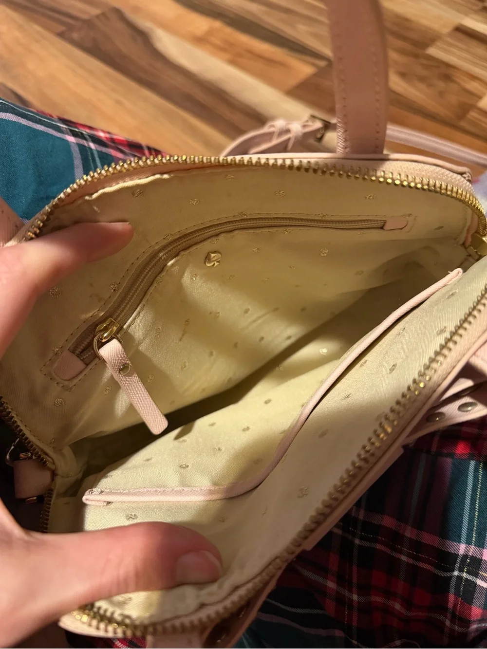 kate spade blush pink studded satchel with gold hardware